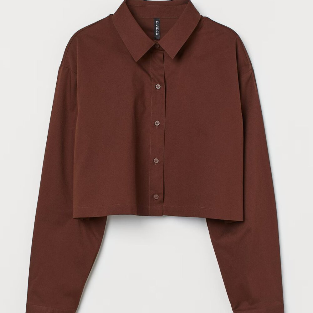 Cropped Brown Button Down Shirt